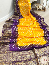 Soft Silk Bandhani Saree saree color - yellow purple