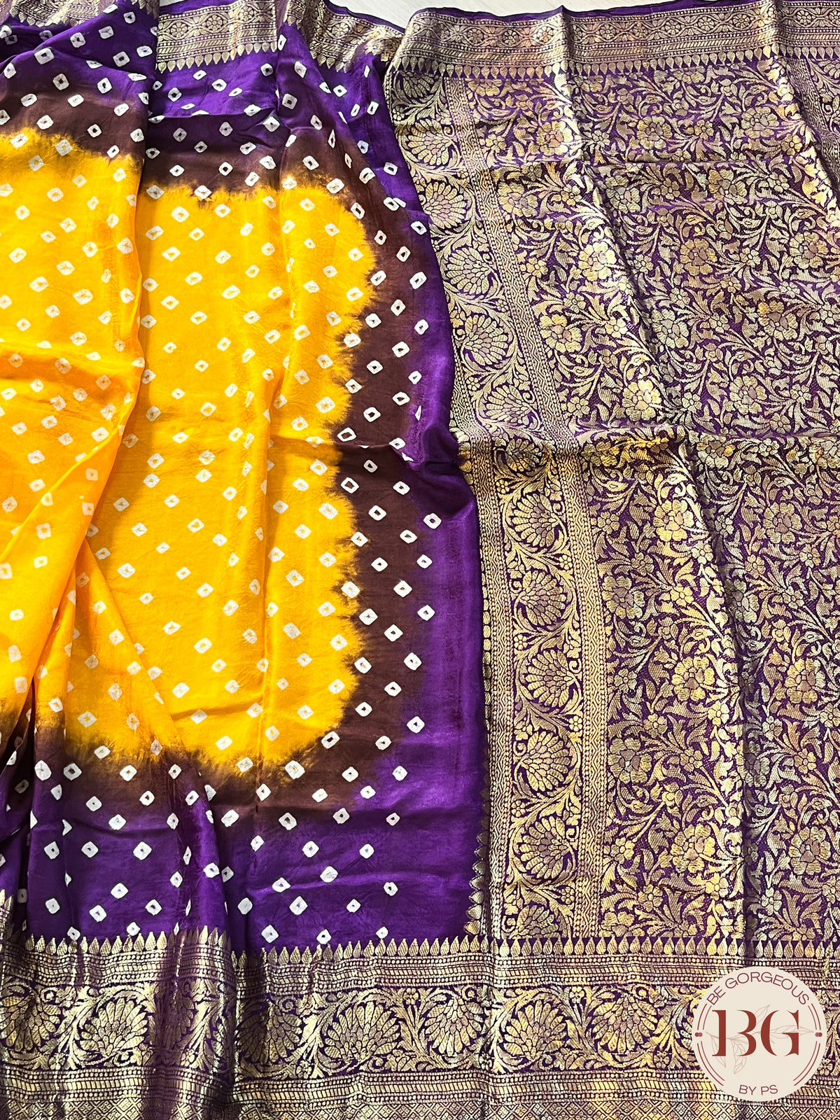 Soft Silk Bandhani Saree saree color - yellow purple