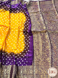 Soft Silk Bandhani Saree saree color - yellow purple