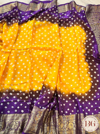 Soft Silk Bandhani Saree saree color - yellow purple