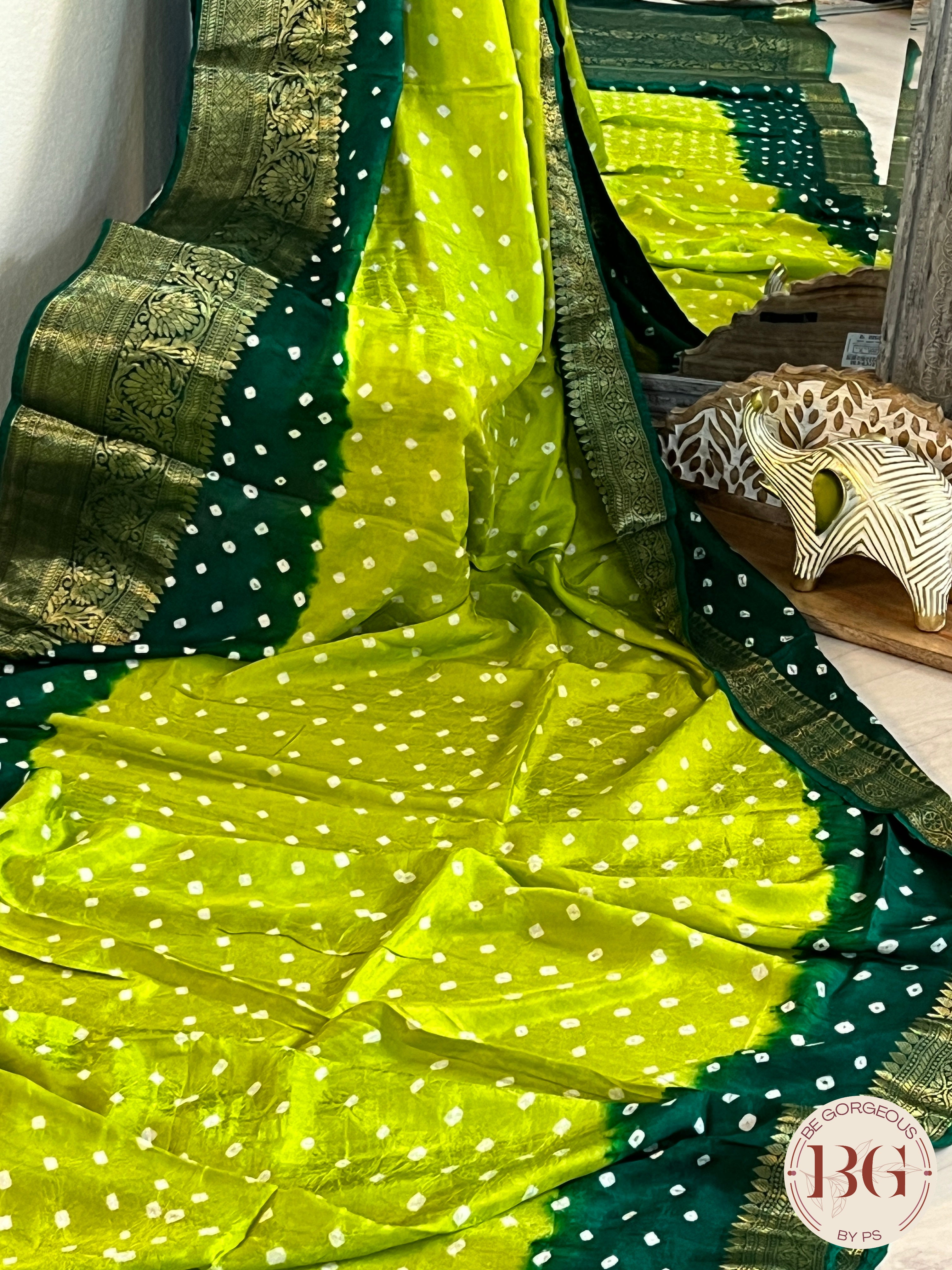 Soft Silk Bandhani Saree saree color - green