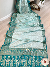 Soft Silk saree with foil print - dancing figures on pallu saree color - rama green