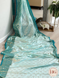 Soft Silk saree with foil print - dancing figures on pallu saree color - rama green