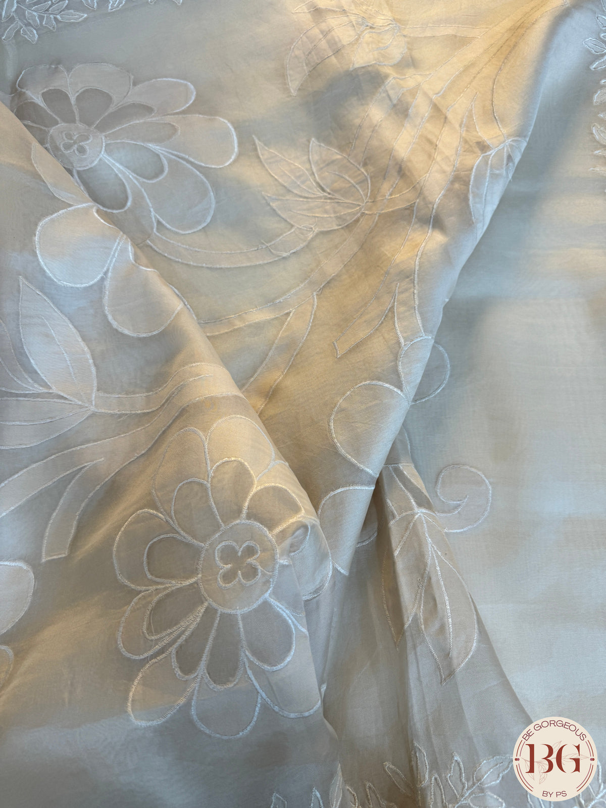 Organza with applique work - Beige