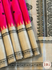 Gadwal handloom pure silk saree - pink white off white grey pallu border
