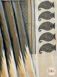 Gadwal handloom pure silk saree - off white with grey no zari gadwal