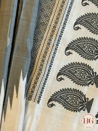 Gadwal handloom pure silk saree - off white with grey no zari gadwal