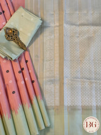 Gadwal handloom pure silk saree - no zari baby pink with green