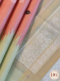 Gadwal handloom pure silk saree - no zari baby pink with green