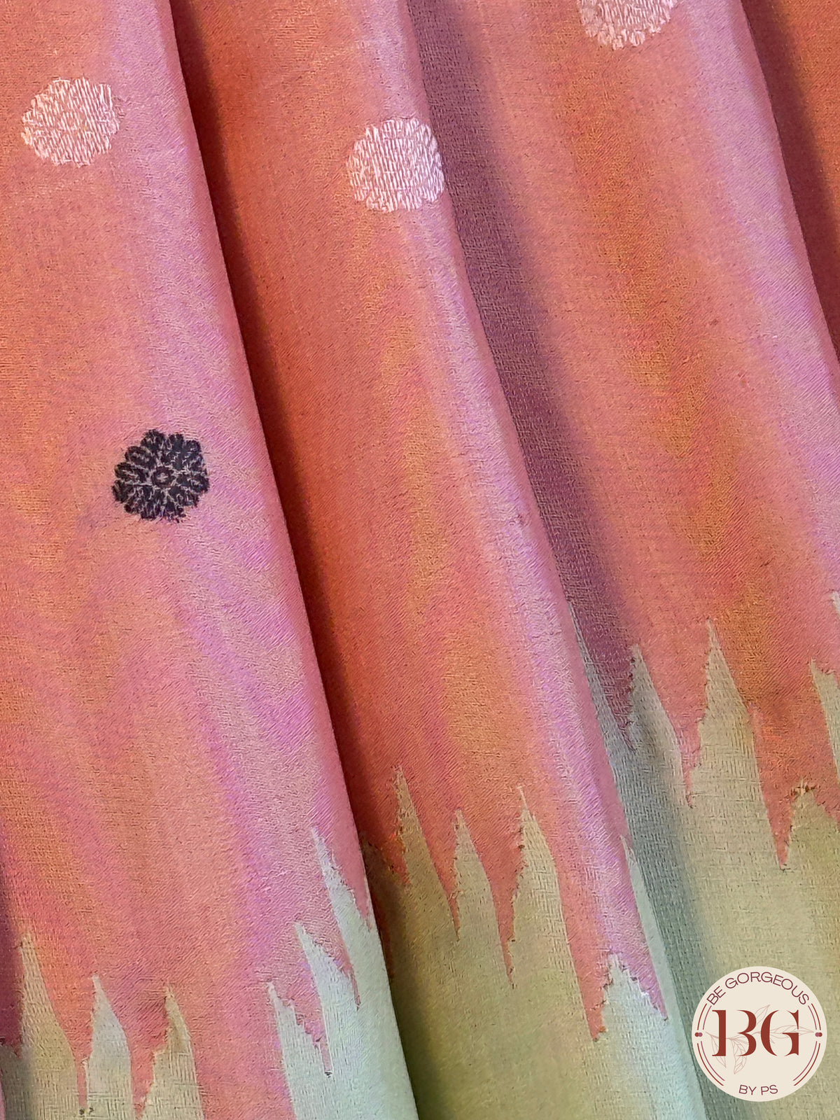 Gadwal handloom pure silk saree - no zari baby pink with green