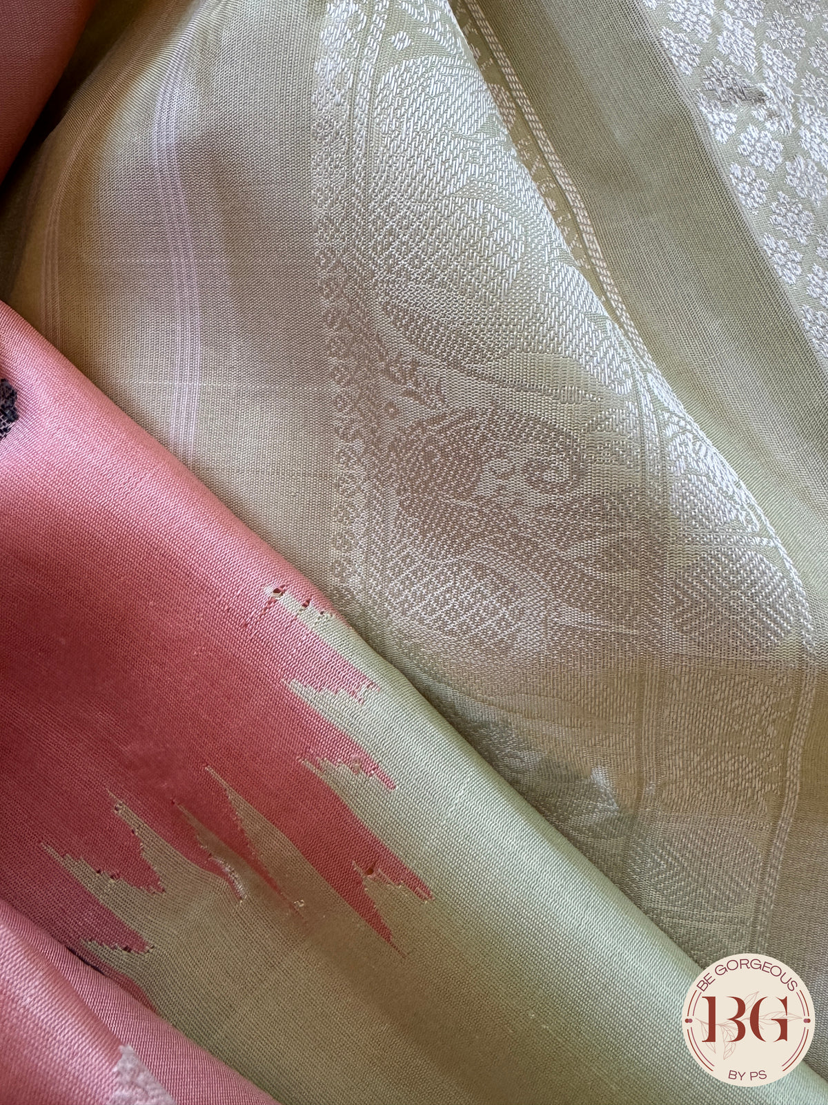 Gadwal handloom pure silk saree - no zari baby pink with green