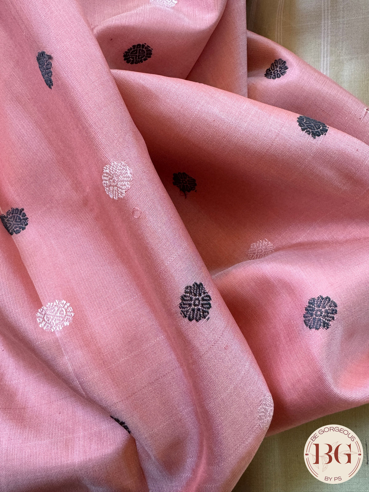 Gadwal handloom pure silk saree - no zari baby pink with green