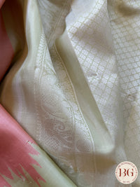 Gadwal handloom pure silk saree - no zari baby pink with green