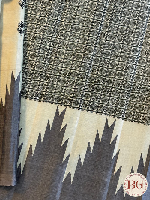 Gadwal handloom pure silk saree - no zari off white body with grey