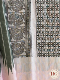 Gadwal handloom pure silk saree - no zari grey striped with baby pink