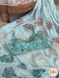 Georgette Sequin Saree saree color - blue