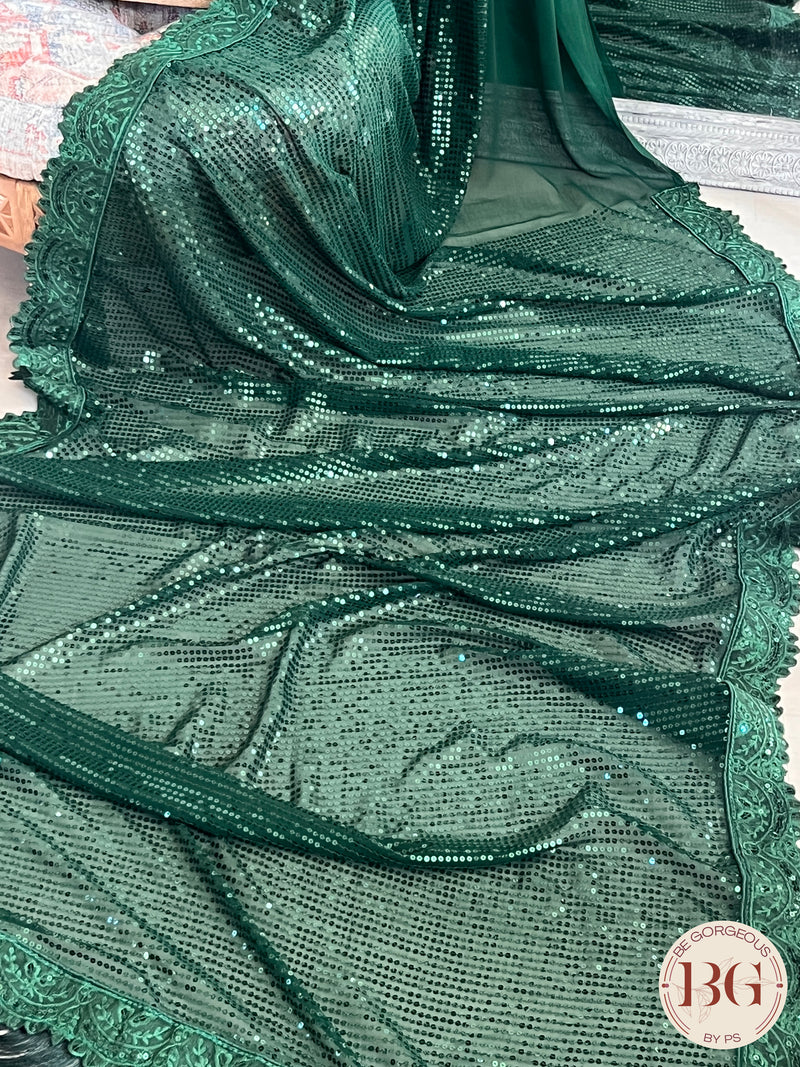 Georgette with all over sequin saree color - green