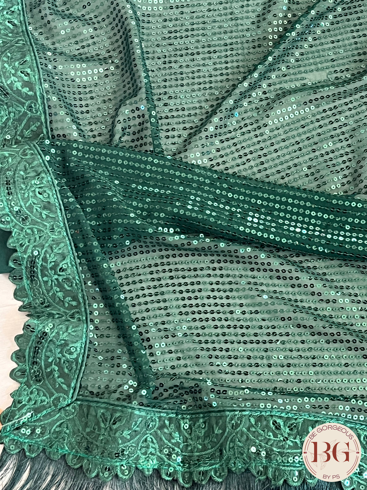 Georgette with all over sequin saree color - green