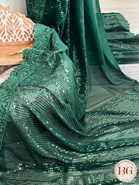 Georgette with all over sequin saree color - green