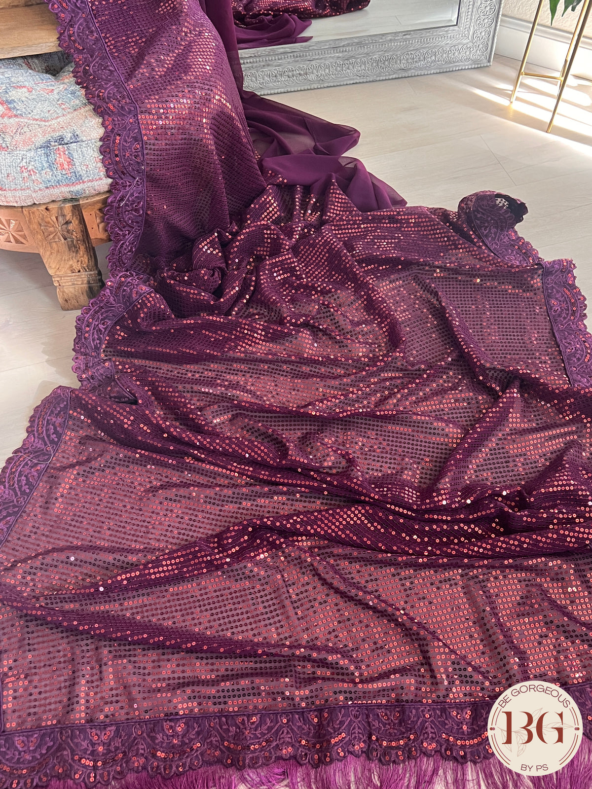 Georgette with all over sequin saree color - purple