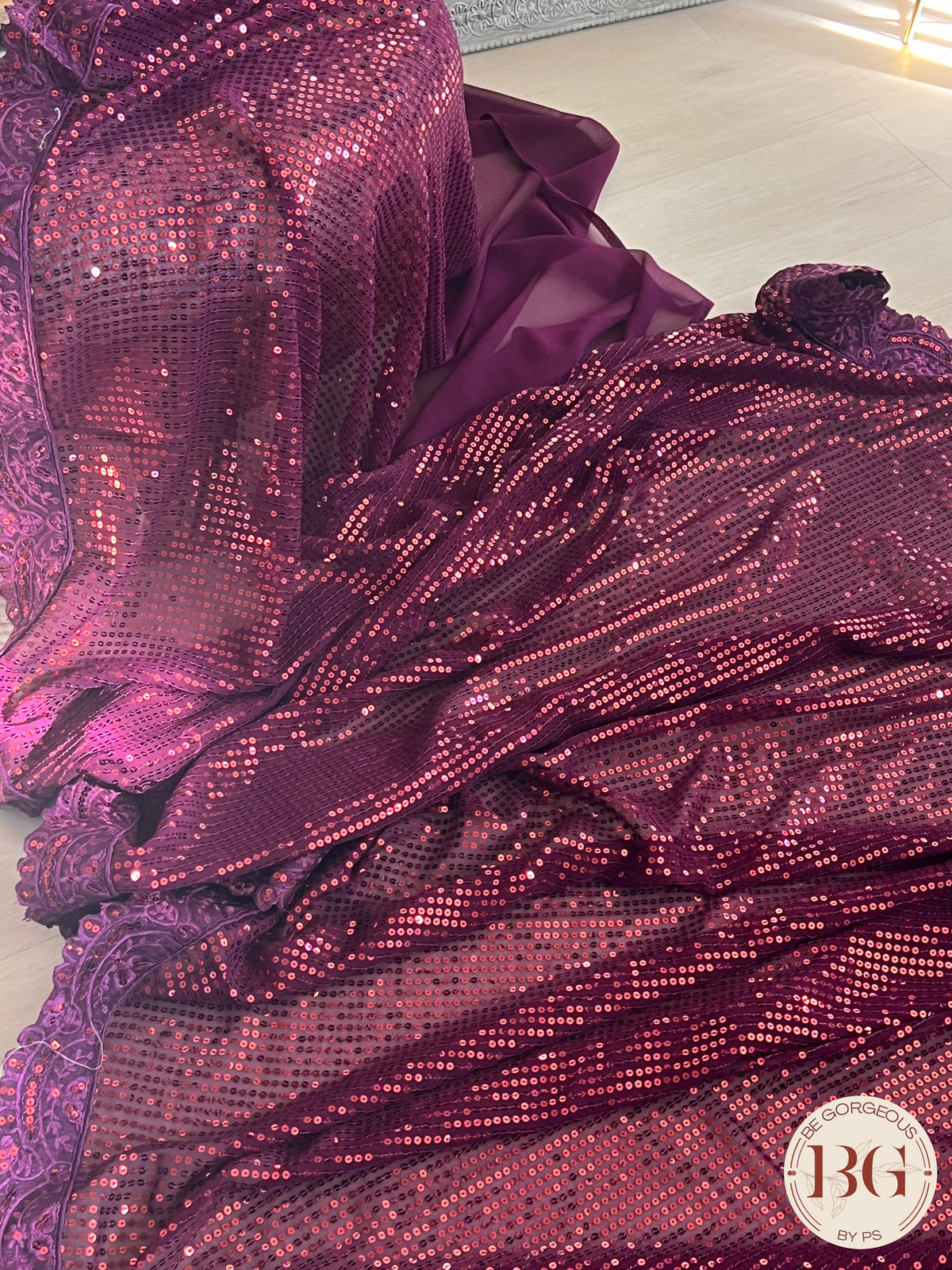 Georgette with all over sequin saree color - purple