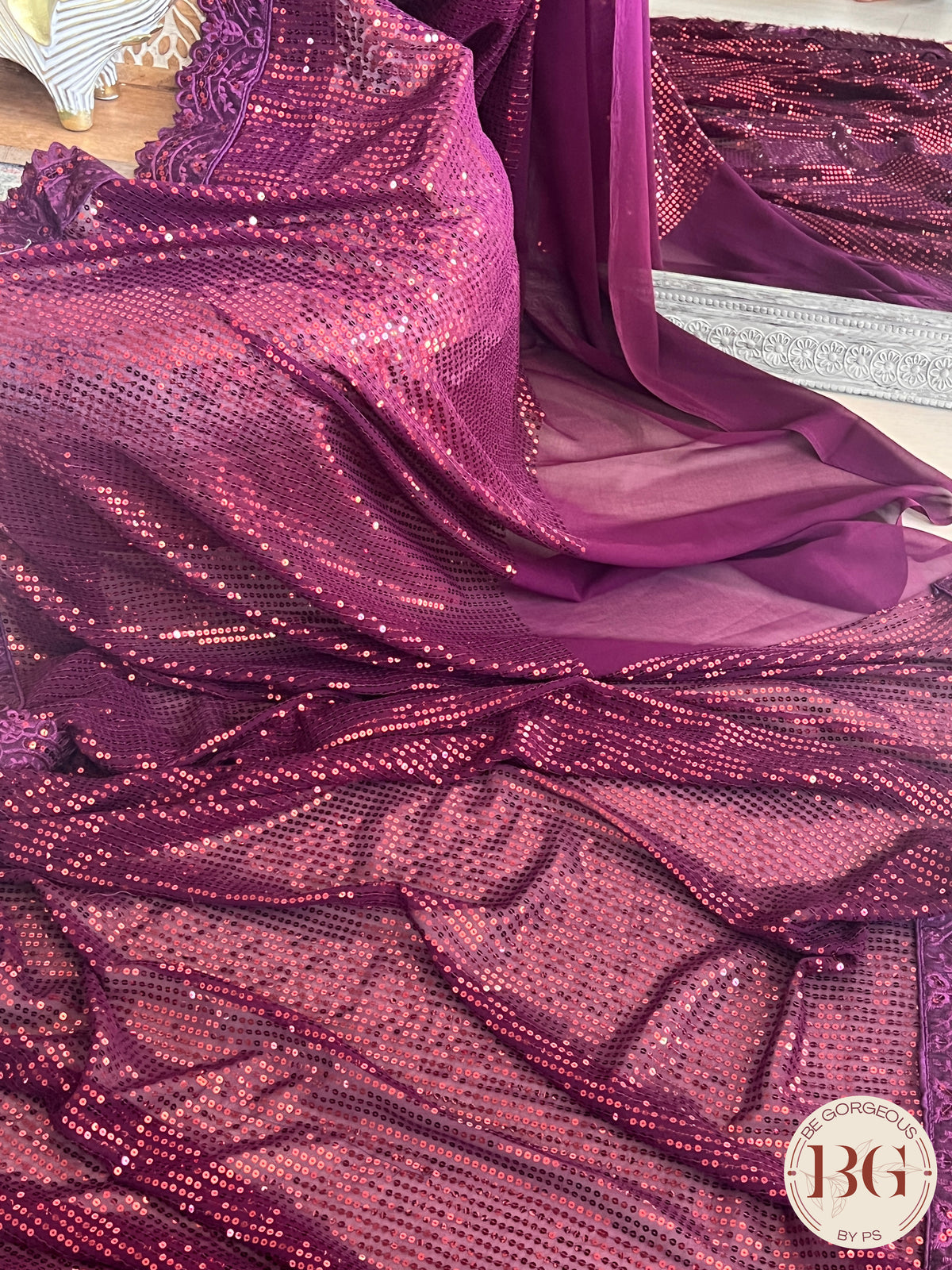 Georgette with all over sequin saree color - purple
