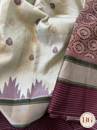 Gadwal handloom pure silk saree - pastel green with maroon