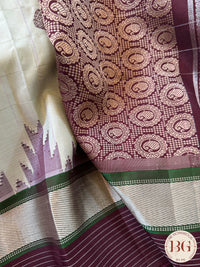 Gadwal handloom pure silk saree - pastel green with maroon