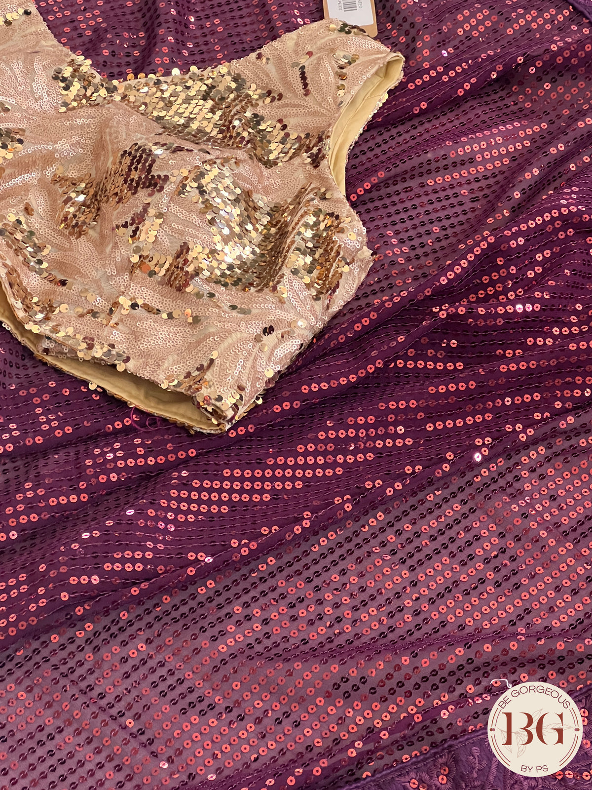 Georgette with all over sequin saree color - purple