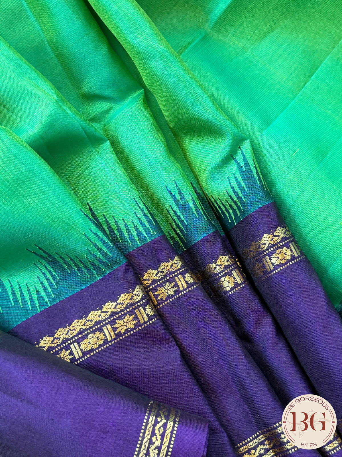 Gadwal handloom pure silk saree - Green Purple