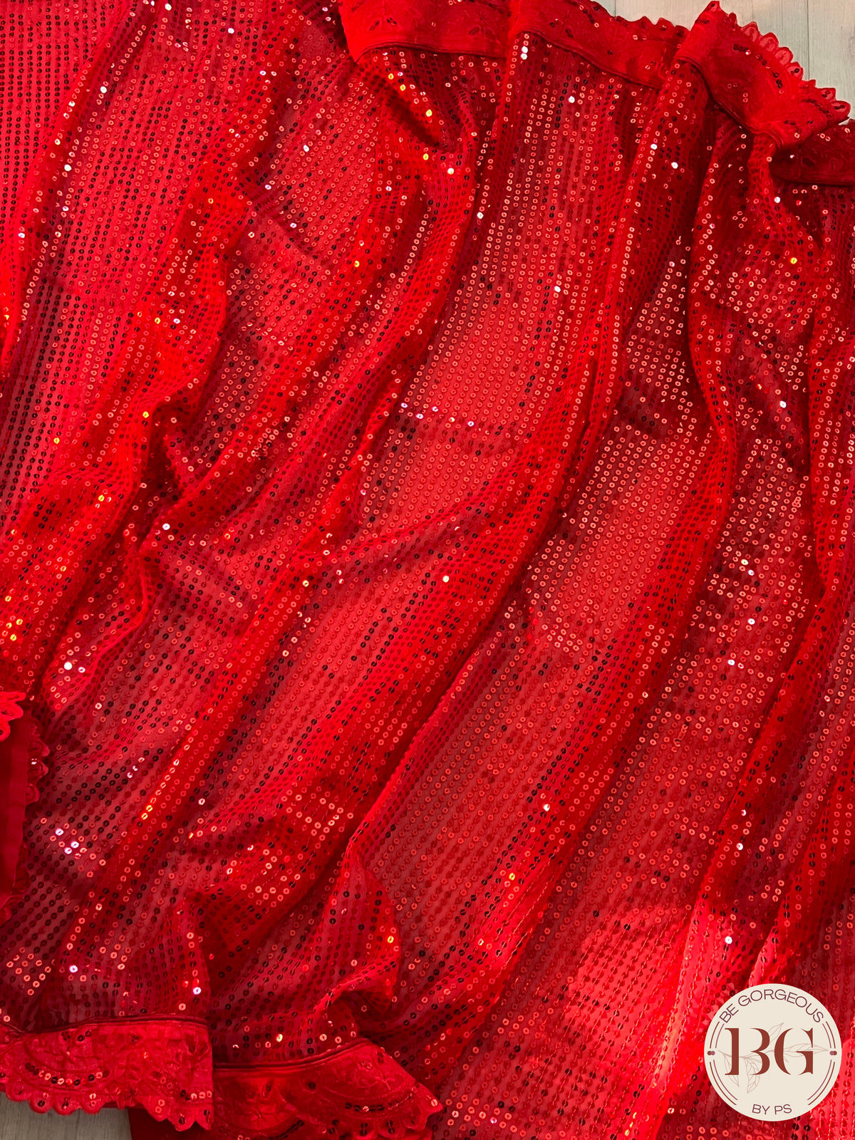 Georgette with all over sequin saree color - red