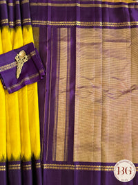 Gadwal handloom pure silk saree - Yellow Purple