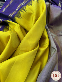 Gadwal handloom pure silk saree - Yellow Purple