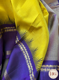 Gadwal handloom pure silk saree - Yellow Purple