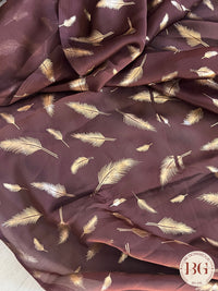 Georgette with feather foil print saree color - brown