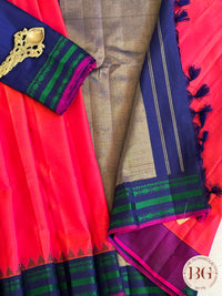 Gadwal - pure silk - red body tissue pallu navy blue border