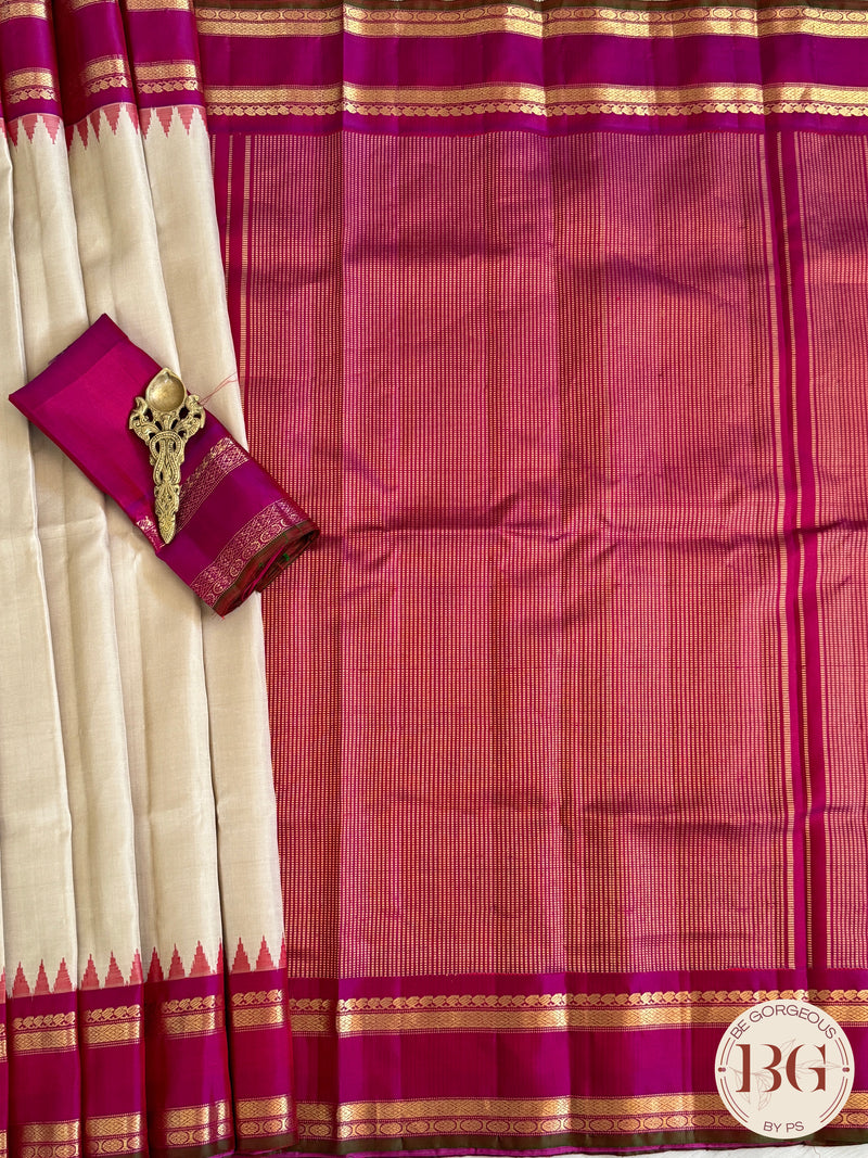 Gadwal handloom pure silk saree - Off White & Pink
