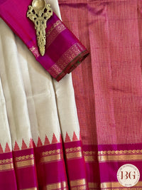 Gadwal handloom pure silk saree - Off White & Pink