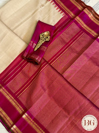 Gadwal handloom pure silk saree - Off White & Pink