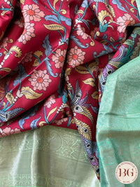 Kanjeevaram kalamkari pure silk saree - red green