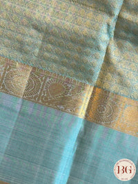 Kanjeevaram pure silk handloom saree with parrot motifs- pastel pink pastel blue