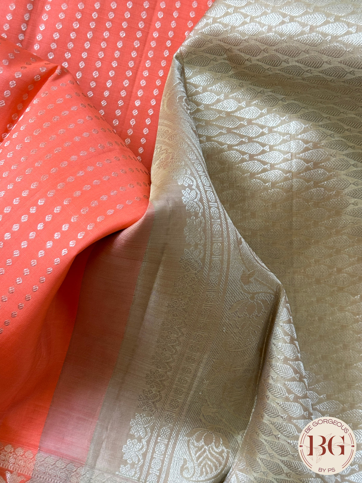 Kanjeevaram pure silk handloom saree - laxman butta peach