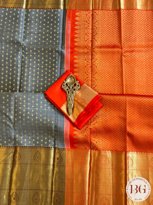 Kanjeevaram pure silk handloom saree - laxman butta grey