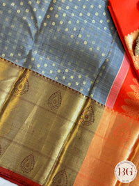Kanjeevaram pure silk handloom saree - laxman butta grey