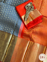 Kanjeevaram pure silk handloom saree - laxman butta grey