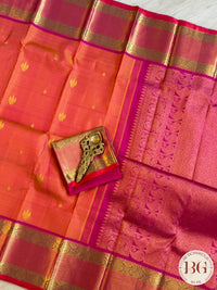 Kanjeevaram pure silk handloom saree - orange pink