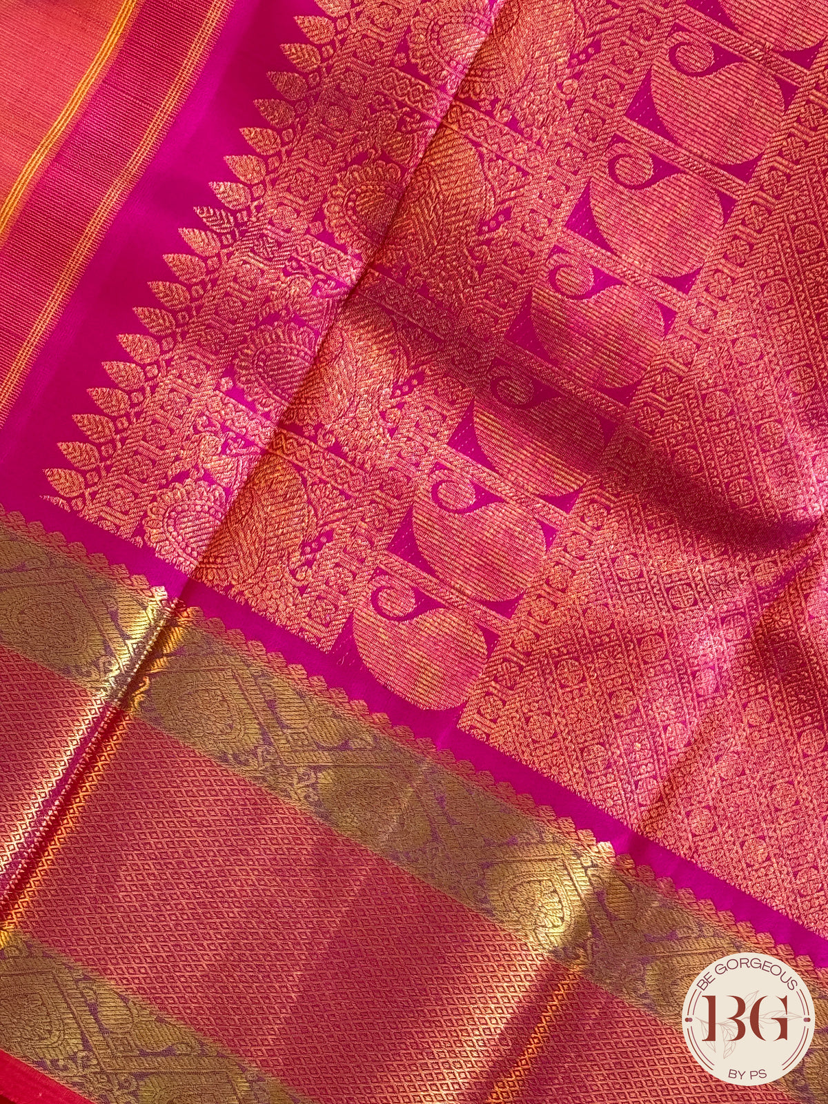 Kanjeevaram pure silk handloom saree - orange pink