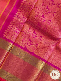Kanjeevaram pure silk handloom saree - orange pink