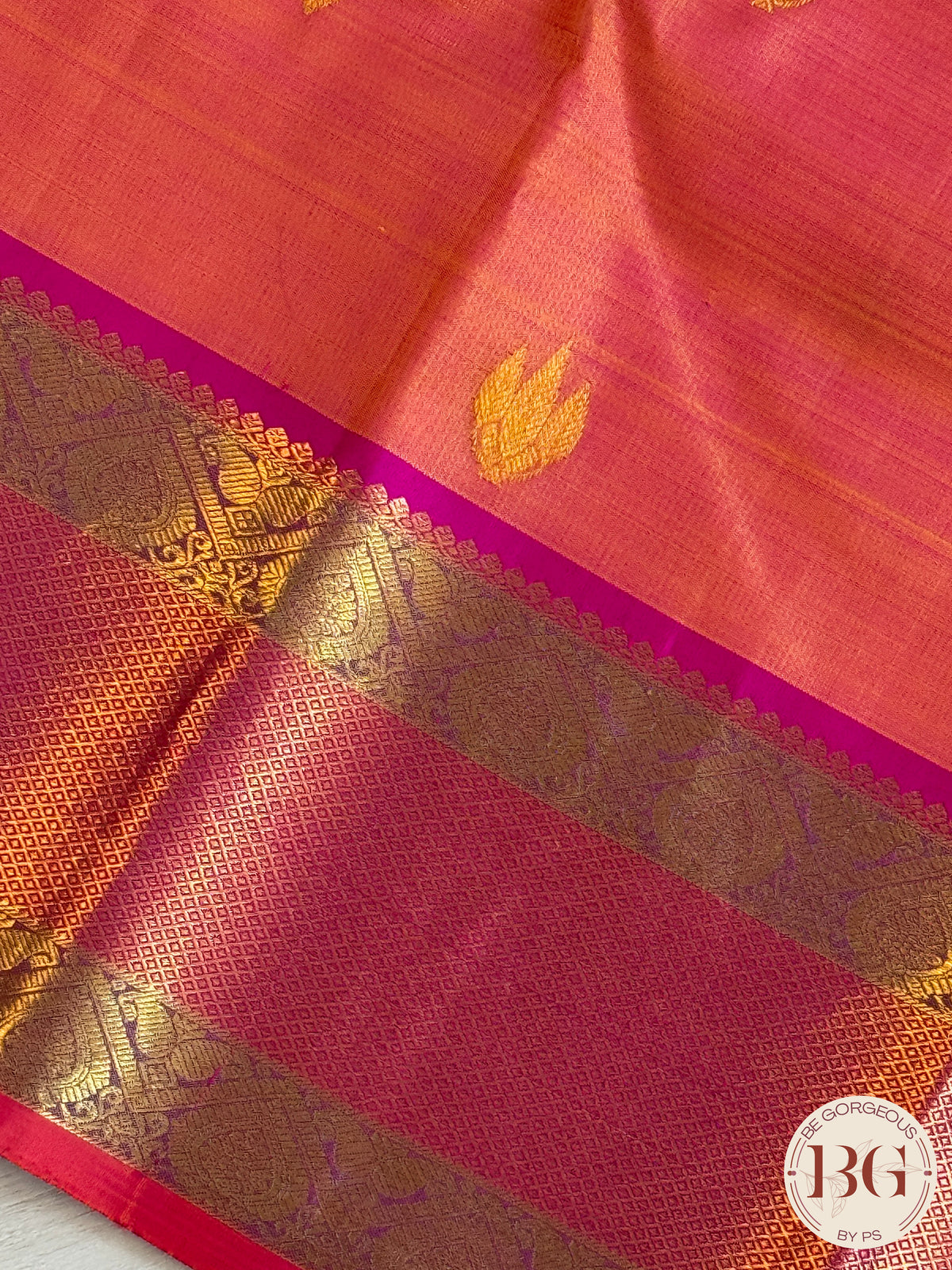 Kanjeevaram pure silk handloom saree - orange pink