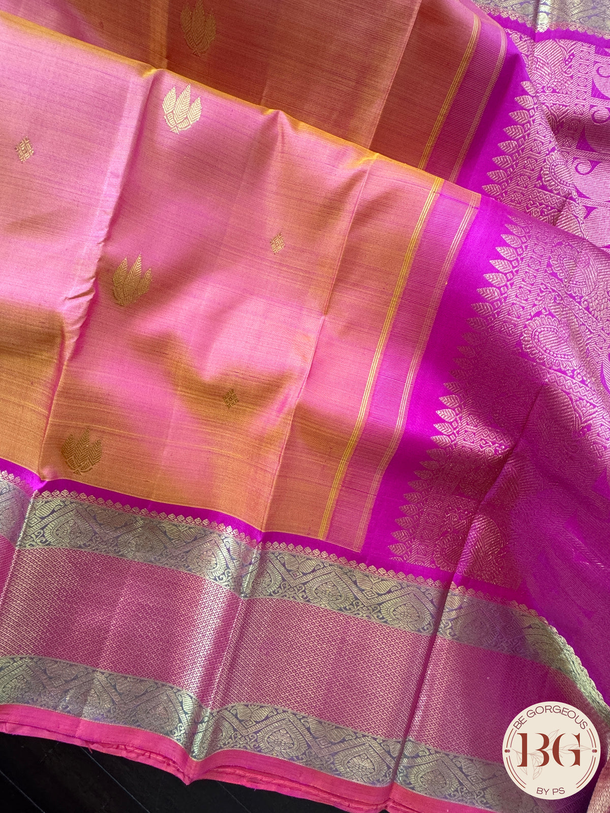 Kanjeevaram pure silk handloom saree - orange pink